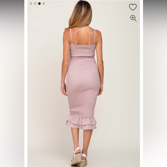 Pink Gingham Print Smocked Fitted Self-Tie Maternity Midi Dress - Picture 2 of 6